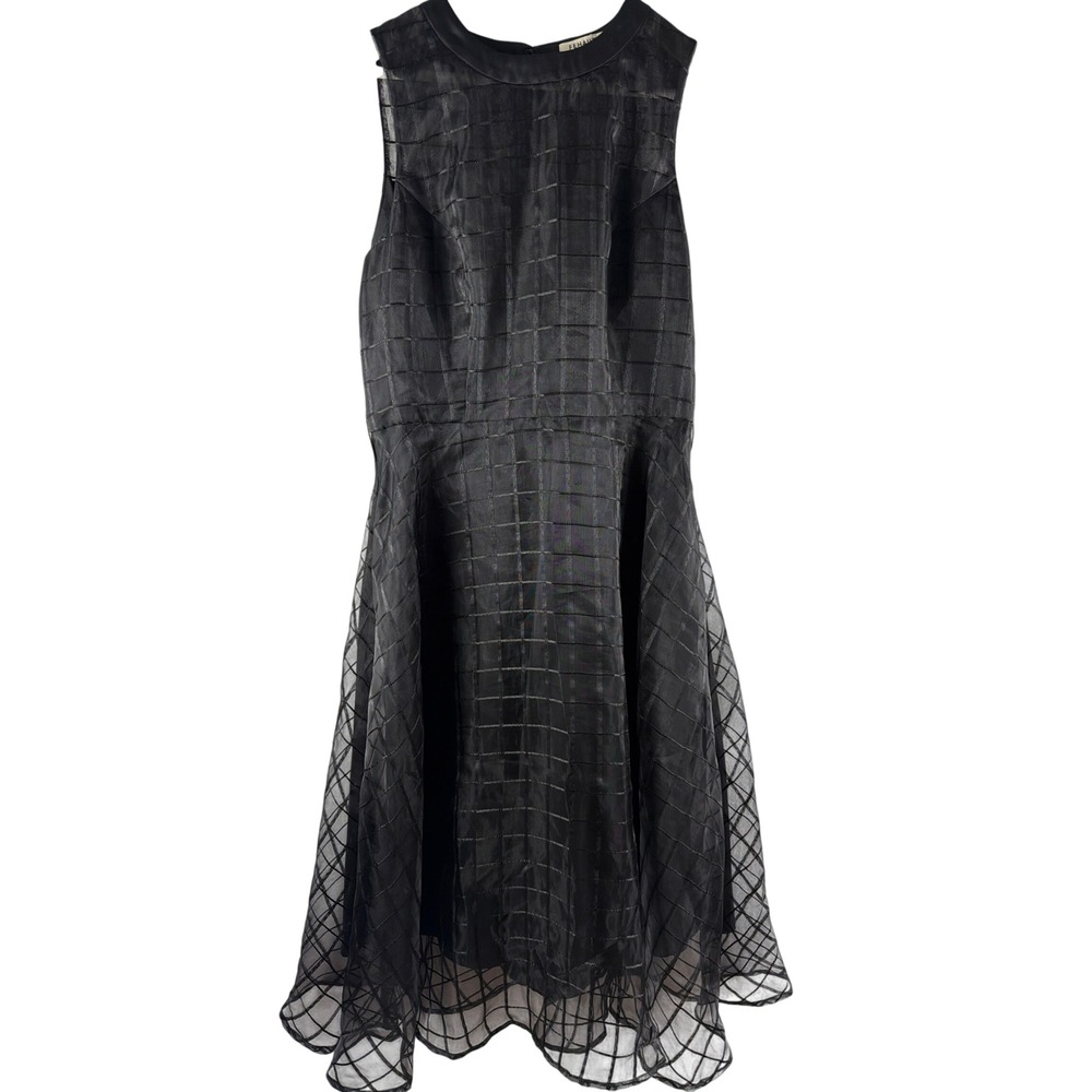 Fehaute Womens Black Sheer Grid Organza Sleeveless Dress 6 Whimsigoth *no belt
